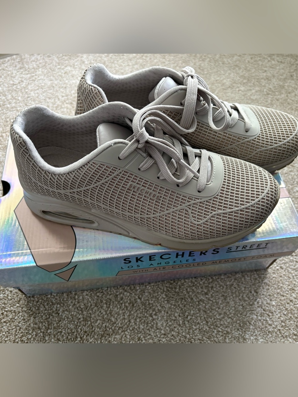 Skechers Street Sparkly Air Cooled Memory Foam Lace-Up Sneakers Taupe US 7.5